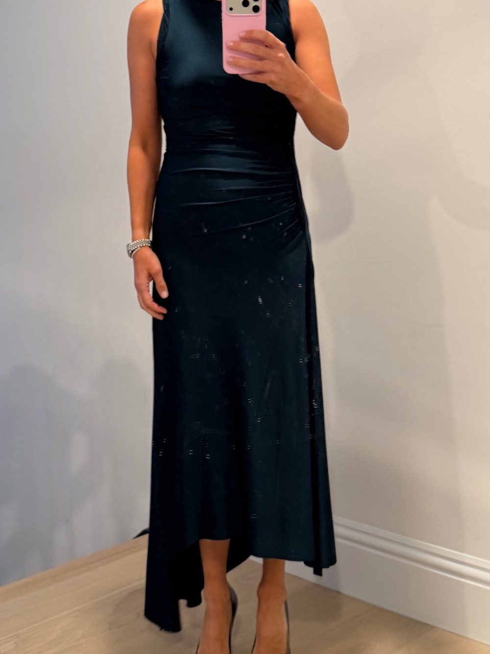 NWT Victoria Beckham Sleeveless Twisted-Trim Satin Midi Dress